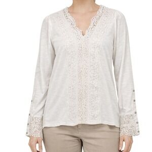 Soft Surroundings Womens M Ivory Lace Boho Peasant Shirt NWOT